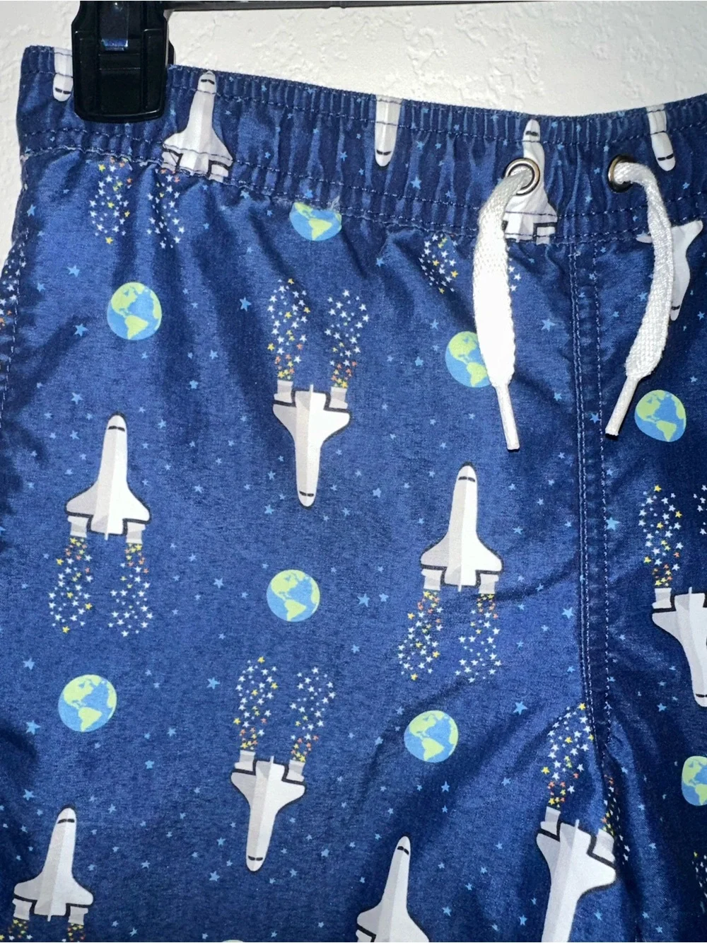 Hanna Andersson Kids Navy Space Shuttle and Earth Swim Trunks Size 120 cm 6-7